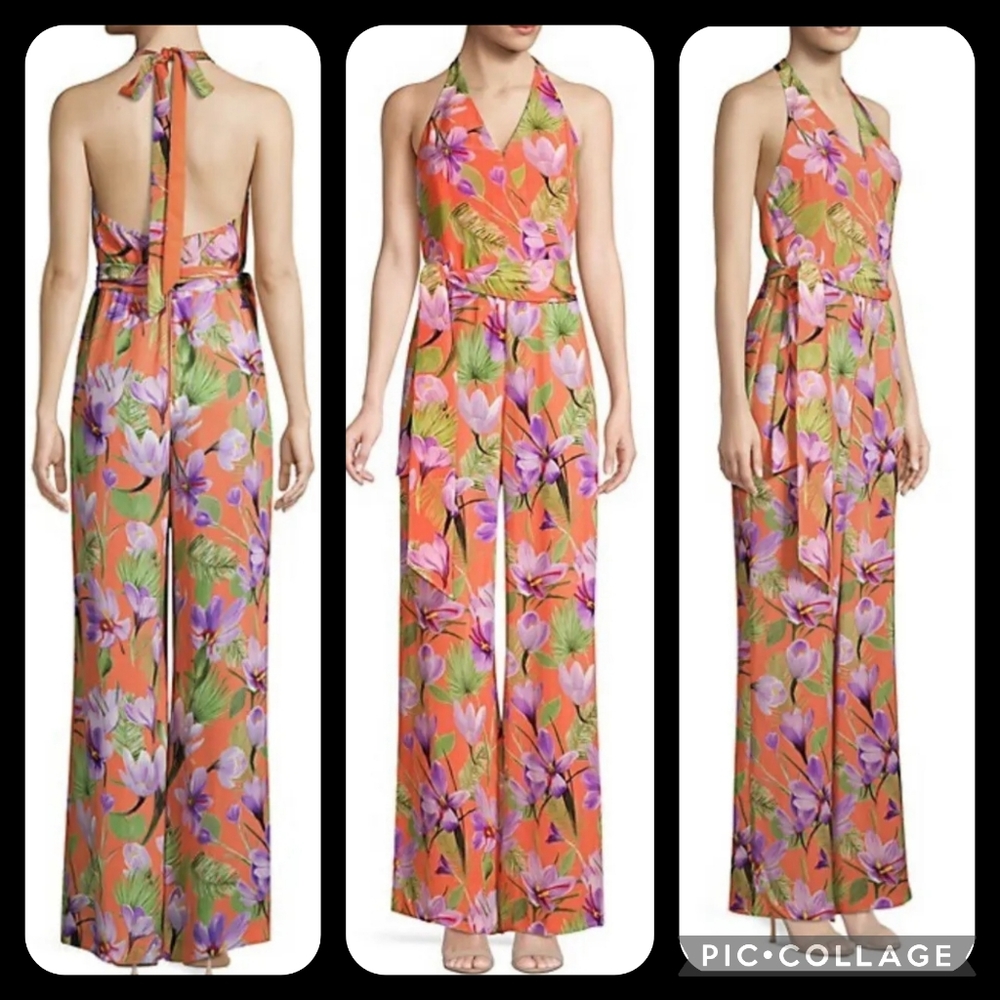 ALICE & OLIVIA CYRUS CORAL FLORAL JUMPSUIT